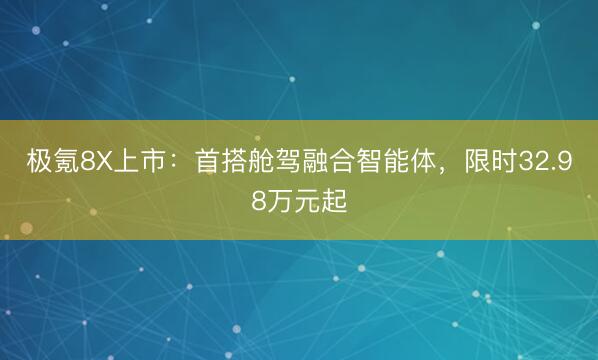 极氪8X上市：首搭舱驾融合智能体，限时32.98万元起