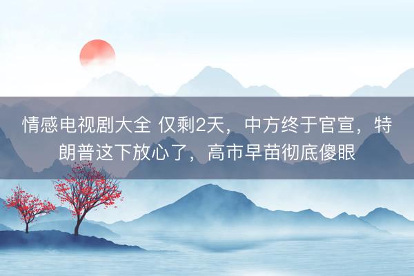 情感电视剧大全 仅剩2天，中方终于官宣，特朗普这下放心了，高市早苗彻底傻眼