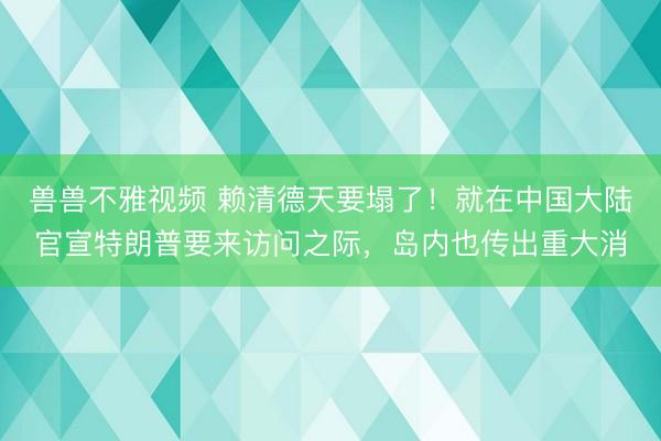 兽兽不雅视频 赖清德天要塌了！就在中国大陆官宣特朗普要来访问之际，岛内也传出重大消