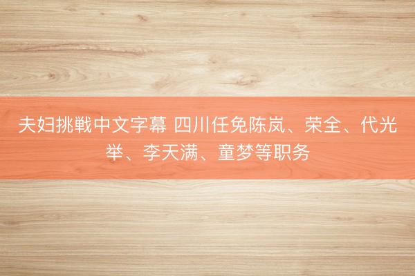 夫妇挑戦中文字幕 四川任免陈岚、荣全、代光举、李天满、童梦等职务