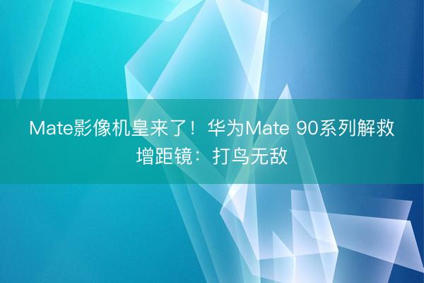 Mate影像机皇来了!华为Mate 90系列解救增距镜:打鸟无敌