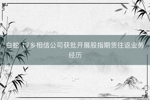 白蛇 17乡相信公司获批开展股指期货往返业务经历
